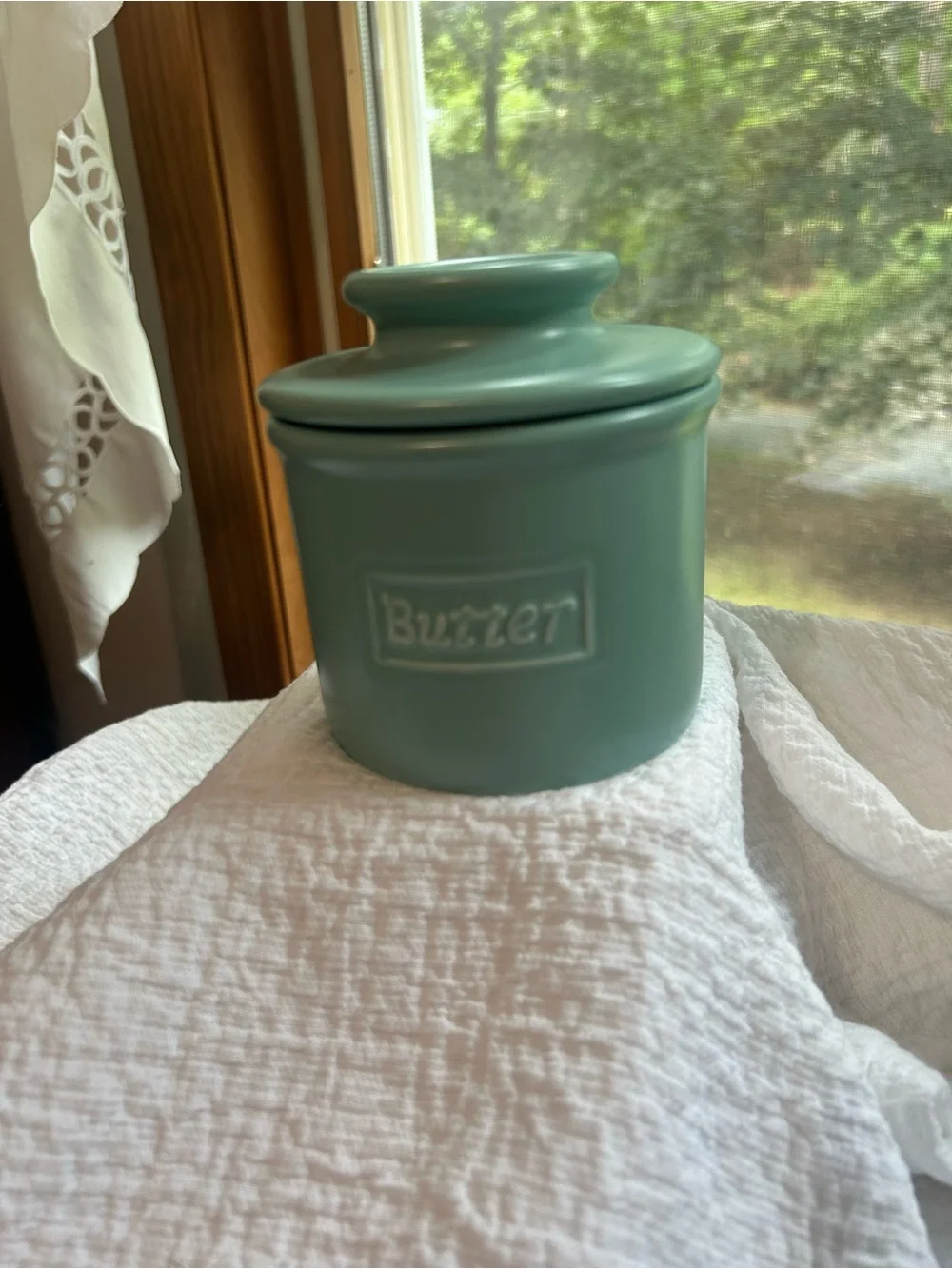 Matte Sage Ceramic Butter Crock - Elegant Kitchen Storage